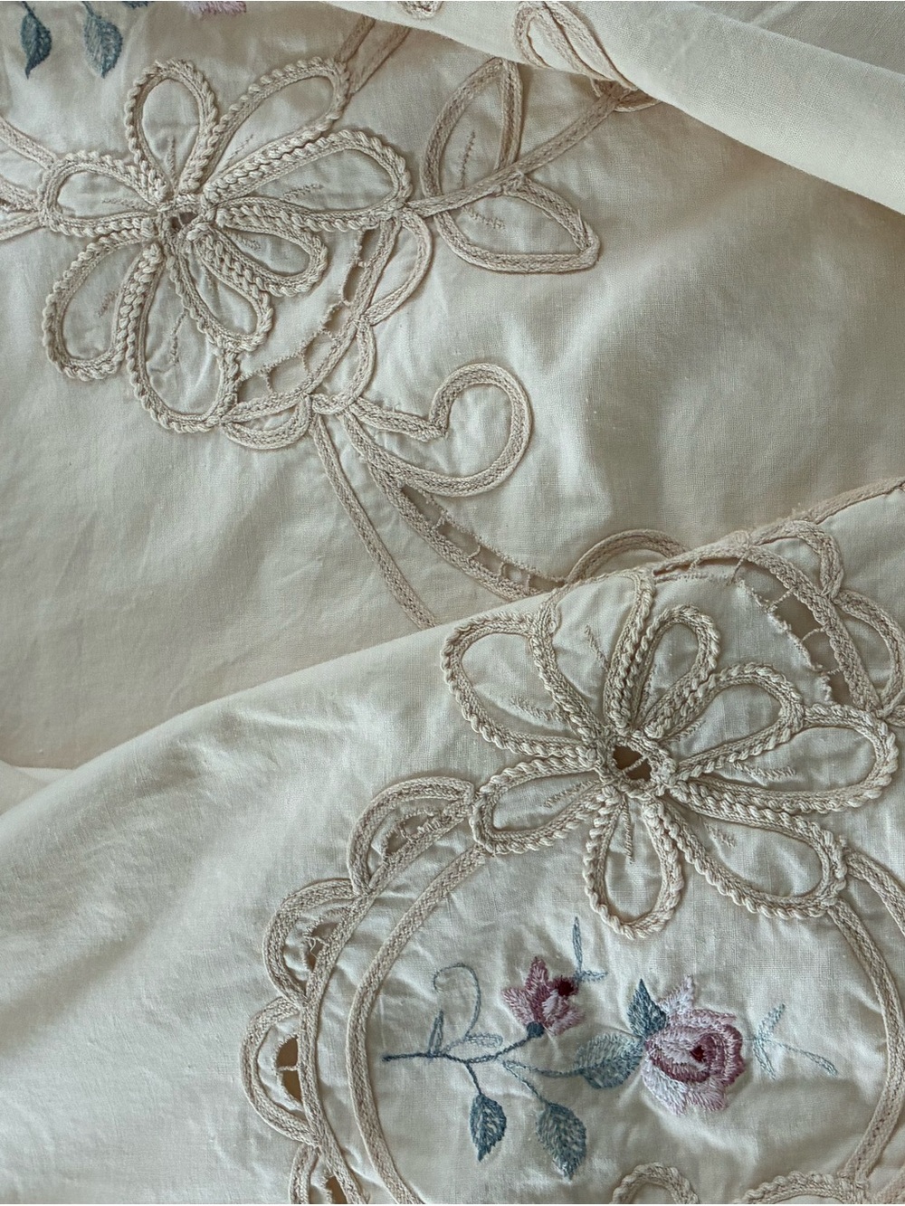 Duvet Cover Twin Size Battenberg Lace Embroidered Cream Color Vintage - Picture 8 of 10